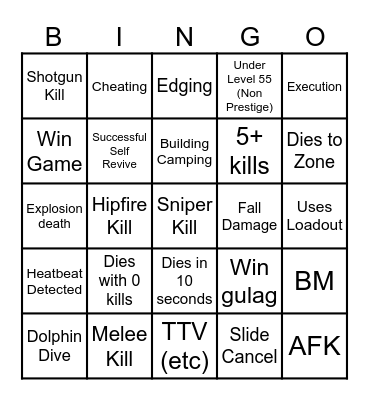 Warzone Bingo Card