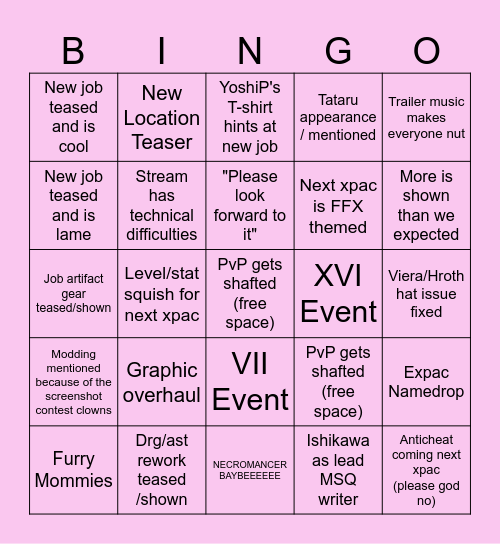 Fanfest Keynote Bingo Card