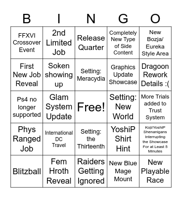 FFXIV Fanfest 2023 Bingo Card