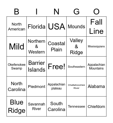 Georgia Geography Bingo Card