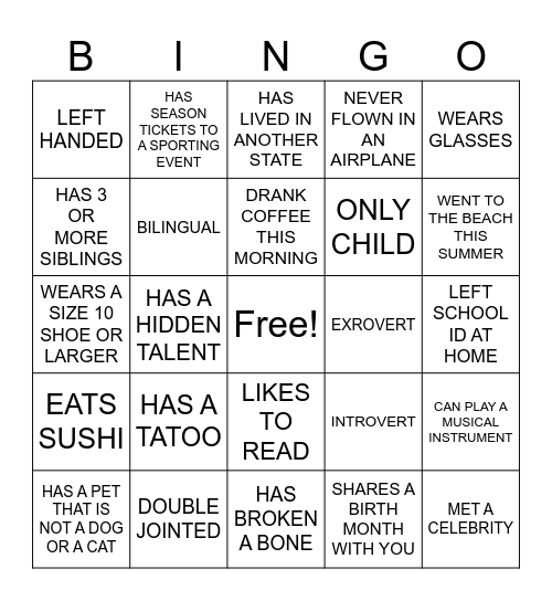 STAFF BINGO Card