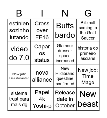 FFXIV Fanfest Bingo Card