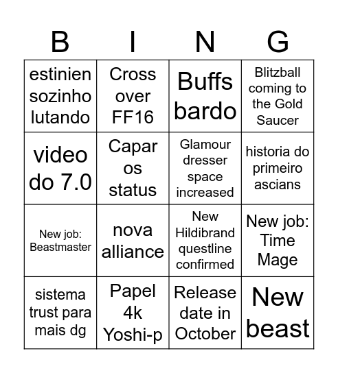 FFXIV Fanfest Bingo Card