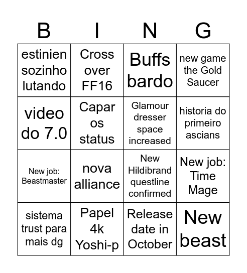 FFXIV Fanfest Bingo Card