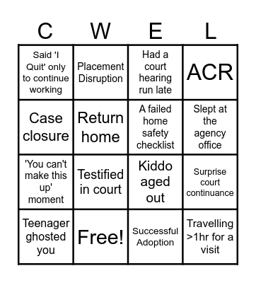 Casework Bingo Card