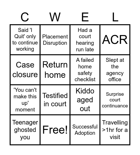 Casework Bingo Card