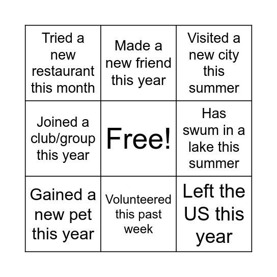 Mingle Bingo Card