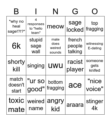 valorant Bingo Card