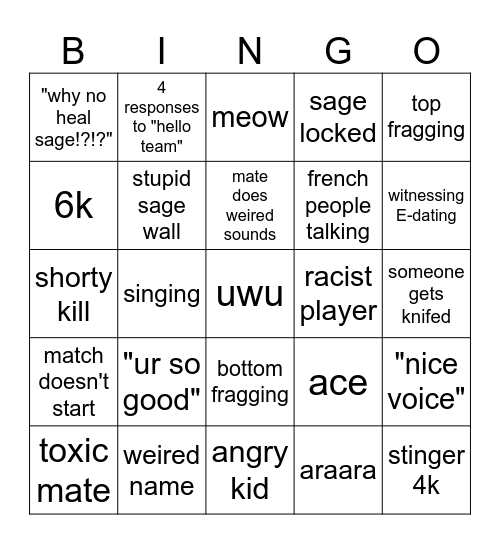 valorant Bingo Card