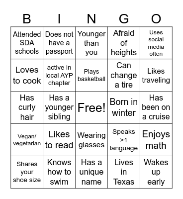 AYP Thrive Bingo Card