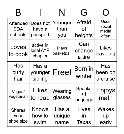 AYP Thrive Bingo Card