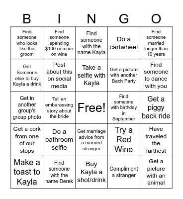 Bachelorette Wine Tasting Bingo Card