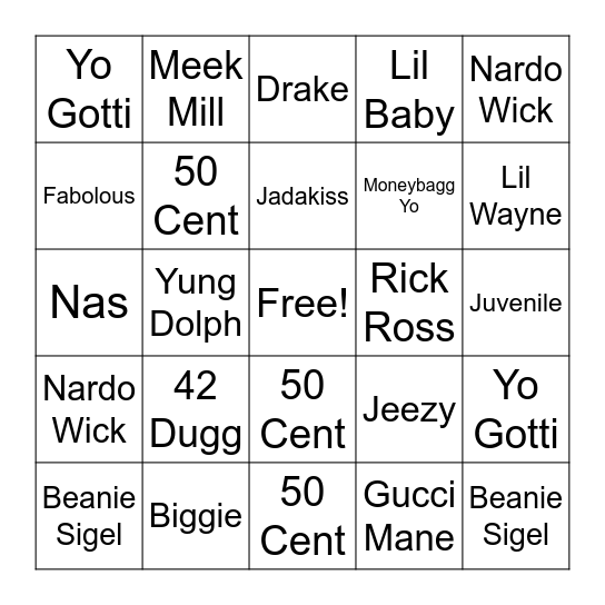 HIP HOP Bingo Card