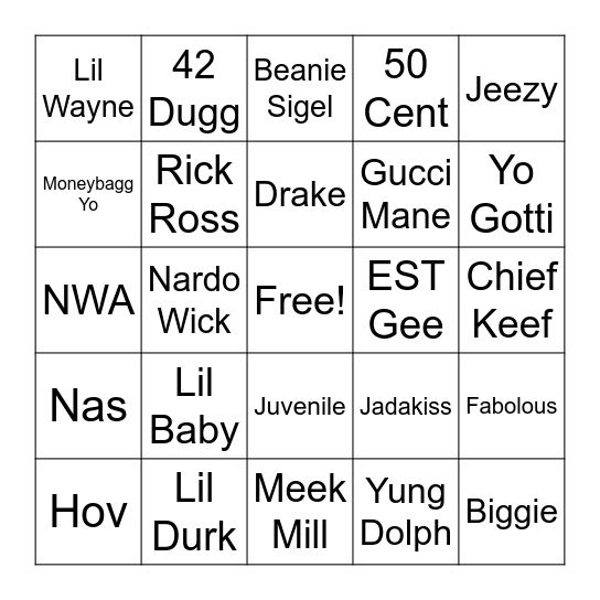 HIP HOP Bingo Card