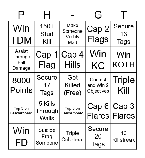 PF Bingo Card