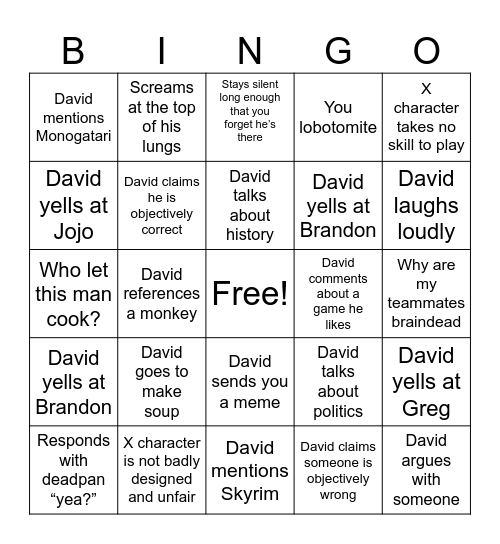 David Bingo Card