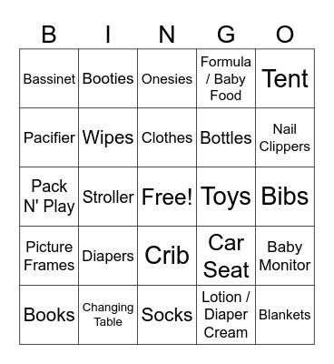 Baby Shower Bingo Card