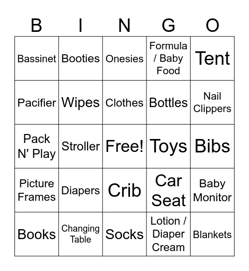 Baby Shower Bingo Card