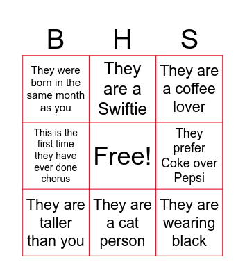 Getting to know you! Bingo Card