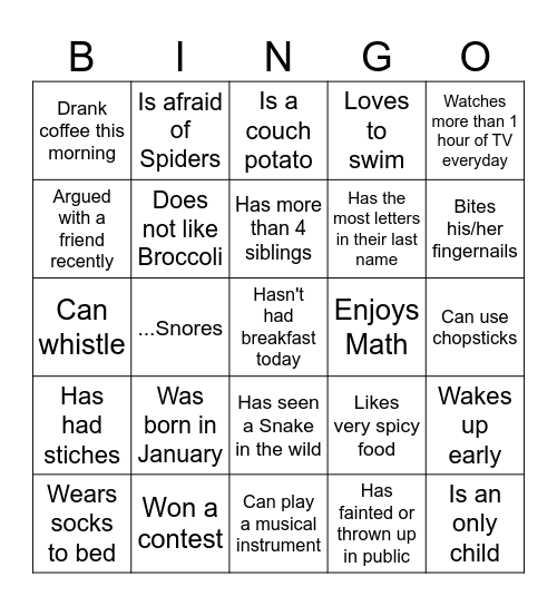 Find Someone Who Bingo Card