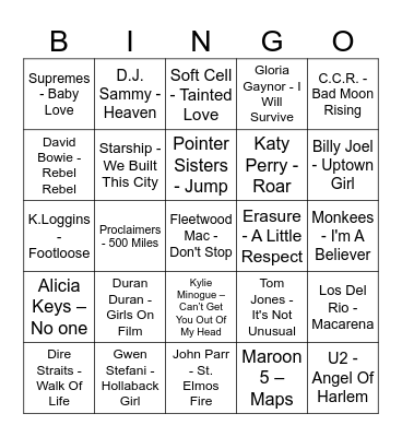 Musical Bingo Card