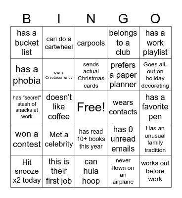 Crittenton Workplace BINGO Card
