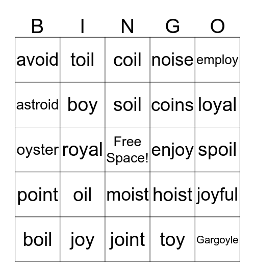 Oi/Oy Bingo Card