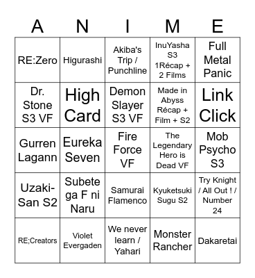 Anime Bingo 2023 v.2 Bingo Card