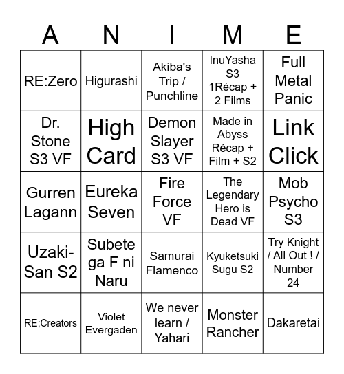 Anime Bingo 2023 v.2 Bingo Card
