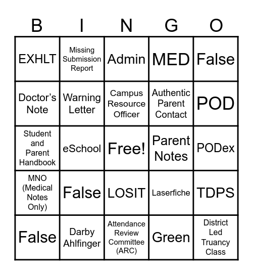 Attendance BINGO! Bingo Card