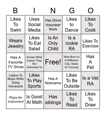 Getting to Know You Bingo Card
