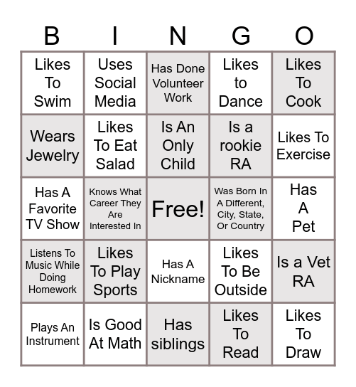 Getting to Know You Bingo Card