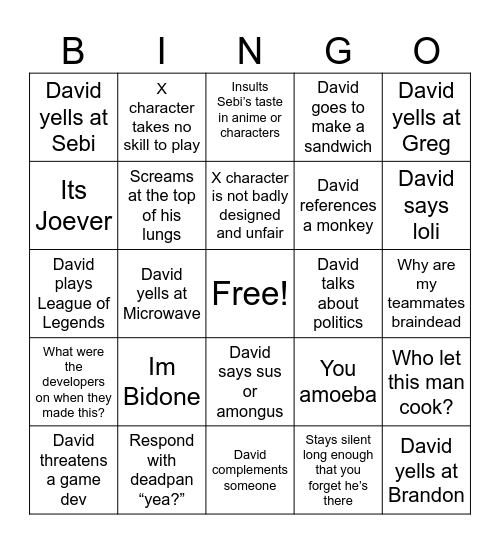 David Bingo Card
