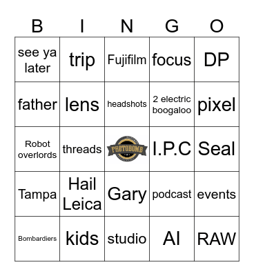 Photobomb Podcast Bingo Card