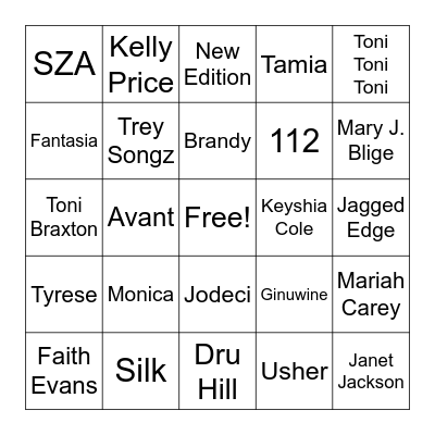 R & B Bingo Card