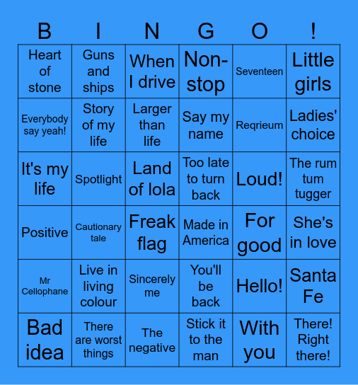 !Musicals bingo! Bingo Card