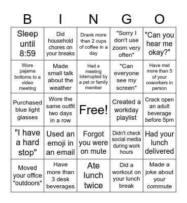 Rachel's WFH Farewell Bingo Card