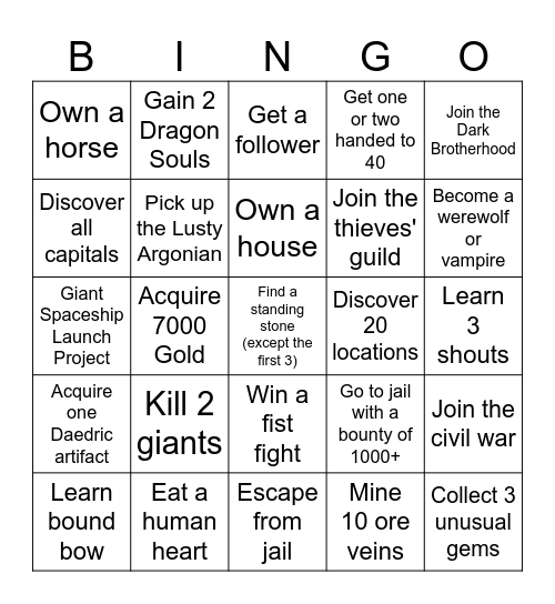 Skyrim Bingo Card