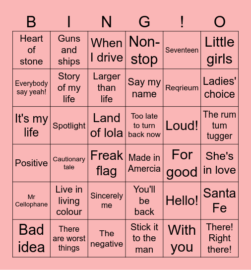 !Musicals bingo! Bingo Card