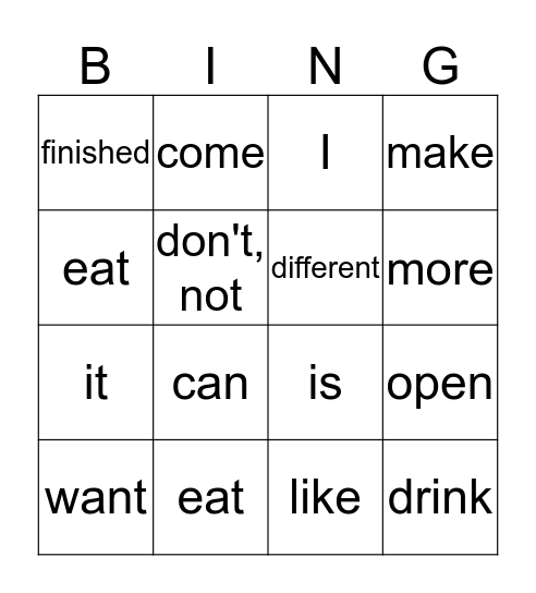 High Frequency Wordo Bingo Card