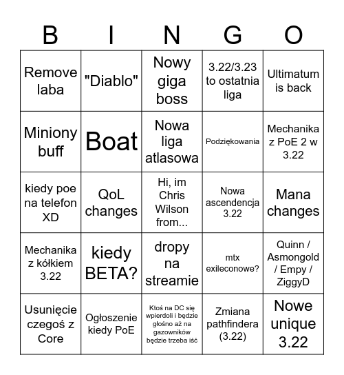 Exilecon Bingo (PoE2+3.22) Bingo Card