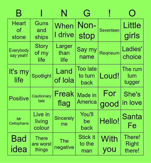 !Musicals bingo! Bingo Card