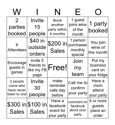 Hostess Challenge Bingo Card