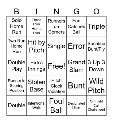 BASEBALL BINGO Card