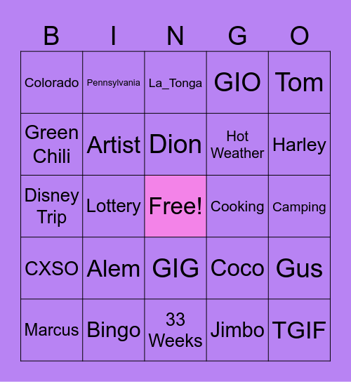 Team Tripplett Bingo Card