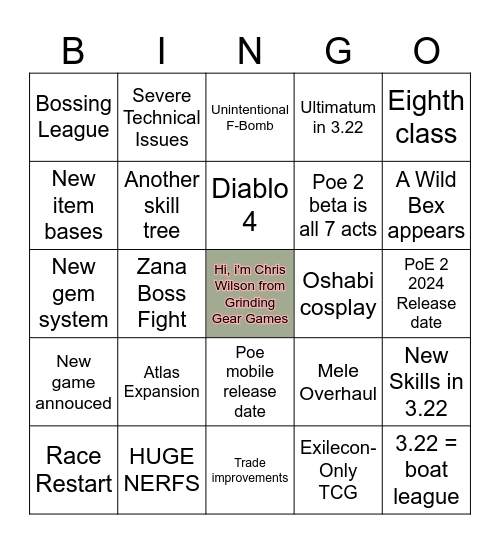 Exilecon 2023 PoE 3.22 Bingo Card