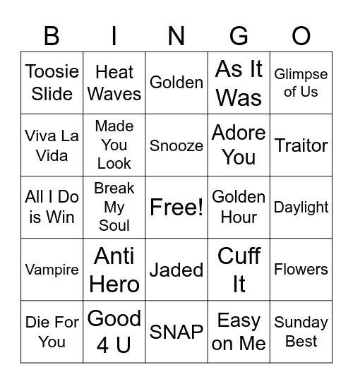 Music Bingo Card