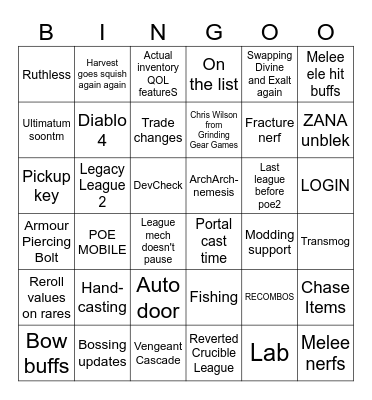 Exilecon Bingo Card