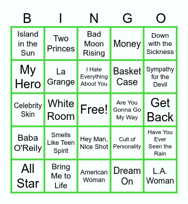 MUSIC BINGO at the Ann Arbor Eagles! Bingo Card