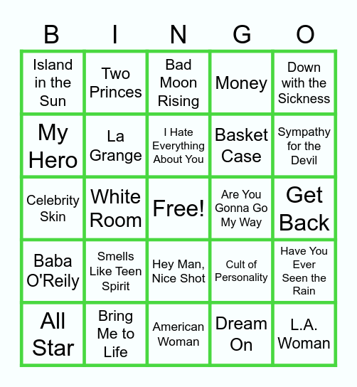 MUSIC BINGO at the Ann Arbor Eagles! Bingo Card